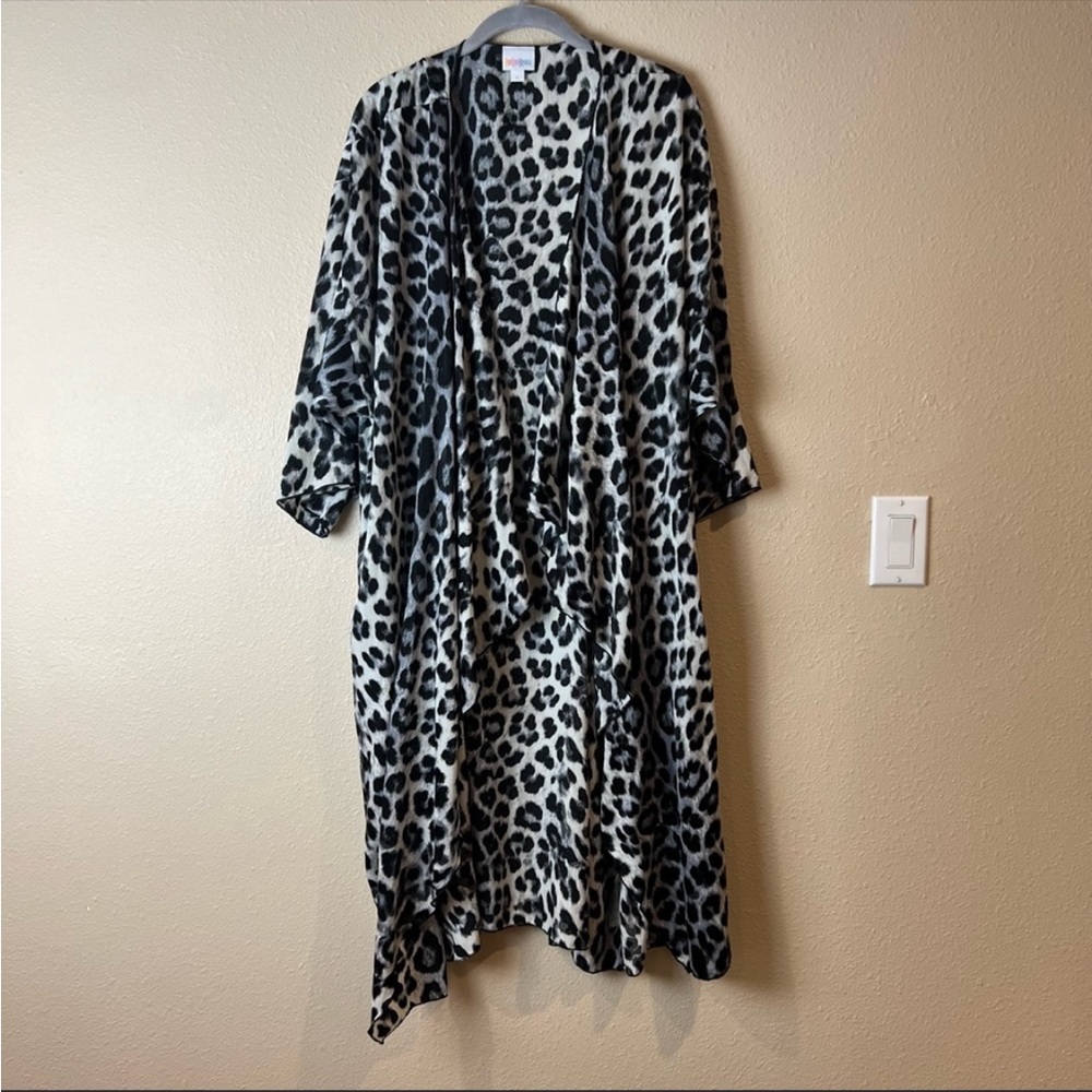LulaRoe Shirley style Leopard Print Open Front Cardigan sweater Top Sz L